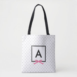 Chic Pink Ribbon Pok Pattern Monogram Draagtas
