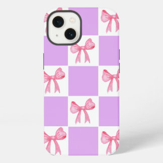 Chic Pink Ribbon Watercolor Checkered iPhone 13 Ca iPhone 13 Hoesje