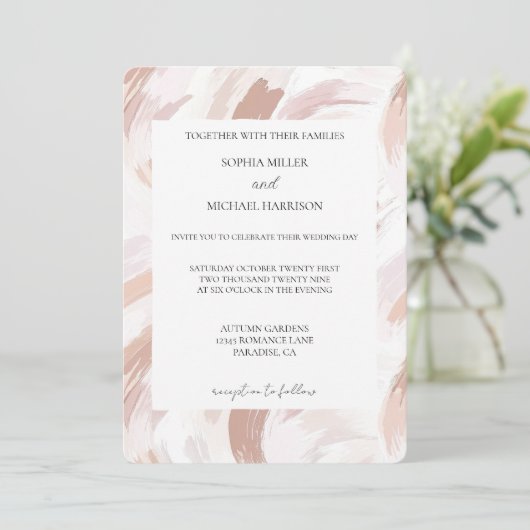 Chic Pink Rose Abstract Wedding Kaart (Staand voorkant)