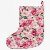 Chic Pink Roses Floral Christmas Grote Kerstsok (Achterkant)