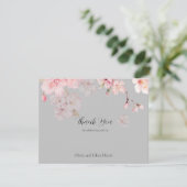 Chic Pink Sakura Flowers op Grey Bedankkaart (Staand voorkant)