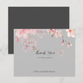 Chic Pink Sakura Flowers op Grey Bedankkaart (Voorkant / Achterkant)