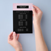Chic Pink Sequin Black Salon Pricing & bServices Flyer (Hand)