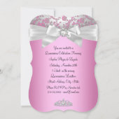 Chic Pink Silver Bow & Roos Foto Quinceanera Kaart (Achterkant)