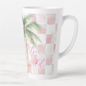 Chic Pink Squares Gouden Palm Tree Leopard Latte Mok (Rechts)