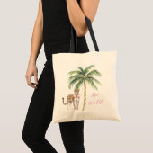 Chic Pink Squares Gouden Palm Tree Leopard Tote Bag (Voorkant (product))