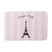 Chic Pink Stripe Paris Eiffeltoren in het Frans Badmat (Voorkant)