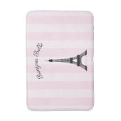 Chic Pink Stripe Paris Eiffeltoren in het Frans Badmat (Voorkant Verticaal)