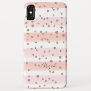 Chic Pink Waterverf & Gold Stippen Monogram iPhone XS Max Hoesje
