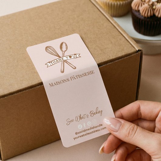 Chic Pink Whisk Spoon Thank You Bakery Box Seal Etiket