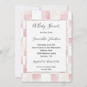 Chic Pink White Squares Baby shower Kaart (Voorkant)