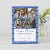 Chic Plaid HANUKKAH Custom 9 Photo Collage Blauw Feestdagenkaart (Staand voorkant)