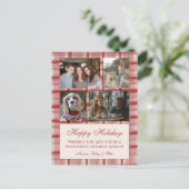 Chic Plaid Kerst Custom 4 Foto Collage Rood Feestdagenkaart (Staand voorkant)