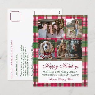 Chic Plaid Kerst Custom 4 Fotocollage Feestdagenkaart
