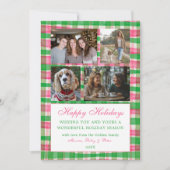 Chic Plaid Kerst Custom 9 Foto Collage Roze Feestdagenkaart (Voorkant)