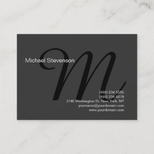 Chic Plain Grey Black Out Monogram Visitekaartje