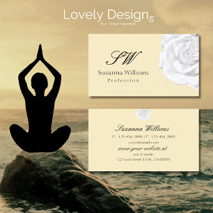 Chic Plain Peach Beige White Rose met Initialen Visitekaartje