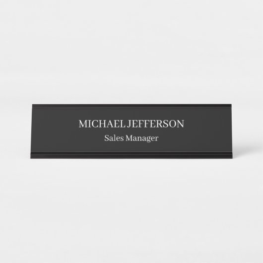 Chic Plain Zwart & Wit Kleur Gepersonaliseerde Cus Bureau Naambordje (Voorkant)