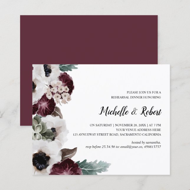 Chic Plum Ivory Sage Wedding Rehearsal Dinner (Voorkant / Achterkant)