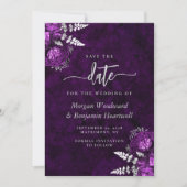 Chic Plum Silver Floral Wedding Save the Date Kaart (Voorkant)