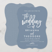 Chic Poing Lettré Faire-part de mariage Dusty Blue (Devant / Derrière)