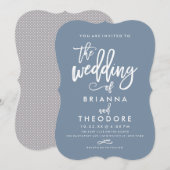 Chic Poing Lettré Faire-part de mariage Dusty Blue (Devant / Derrière)