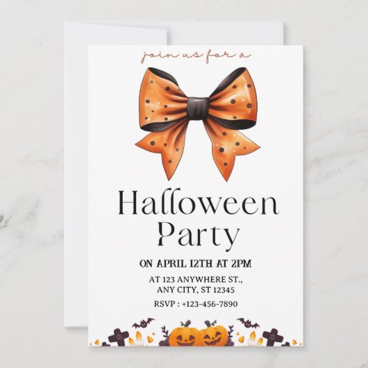 Chic Polka Dot Bow Invitation de la fête d'Hallowe (Devant)