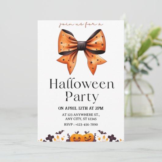 Chic Polka Dot Bow Invitation de la fête d'Hallowe (Debout devant)