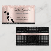 Chic Polka Dot Glitter Drip Maid Cleaning Services Visitekaartje (Voorkant / Achterkant)