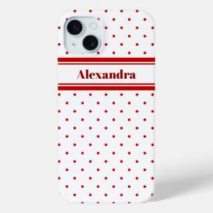 Chic Polka Dot Red White Pattern iPhone 15 Mini Hoesje