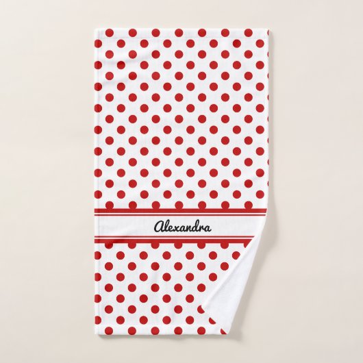 Chic Polka Dot Rouge Blanc Arrière - plan (Serviette à main)