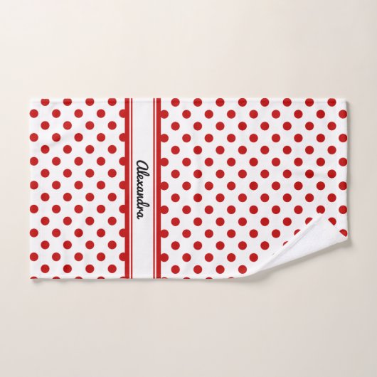 Chic Polka Dot Rouge Blanc Arrière - plan (Serviette à main)