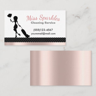 Chic Polka Dot & Roze Folie Maid Cleaning Services Visitekaartje