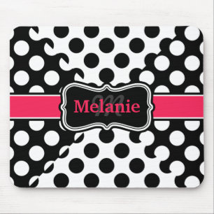 Chic Polka Dots Hot Pink Black White - aangepaste  Muismat