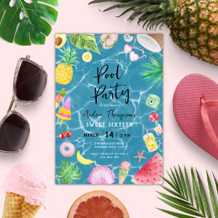 Chic Pool Party Summer Sweet 16 Birthday Kaart