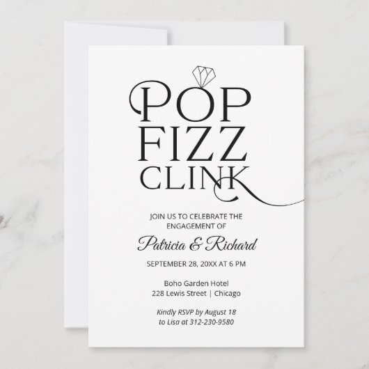 Chic Pop Fizz Clink Engagement Party Invitation (Devant)
