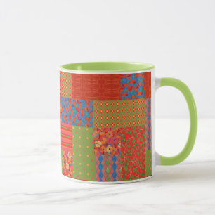 Chic Poppies Faux patchwork Ringer Coffee Mug