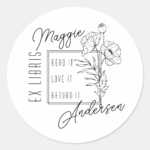 Chic Poppies   Naam Ex Libris Boekplaat Ronde Sticker