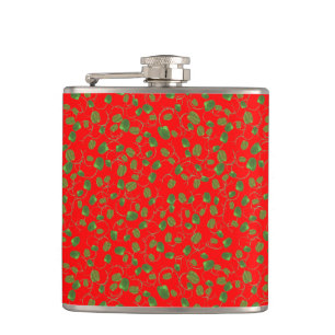 Chic Poppy Buds op Bright Red Hip Flask Heupfles
