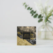 *~* Chic Popular Gold Glitter Black Agate Geode Vierkante Visitekaartje (Staand voorkant)