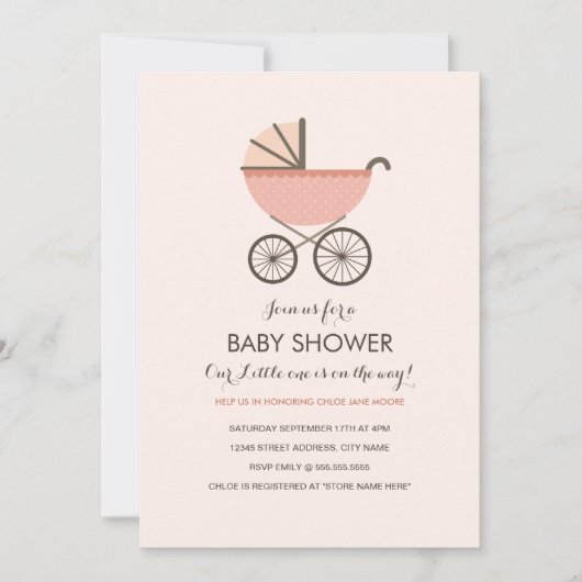 Chic Pram Girl Baby shower Invitation (Devant)