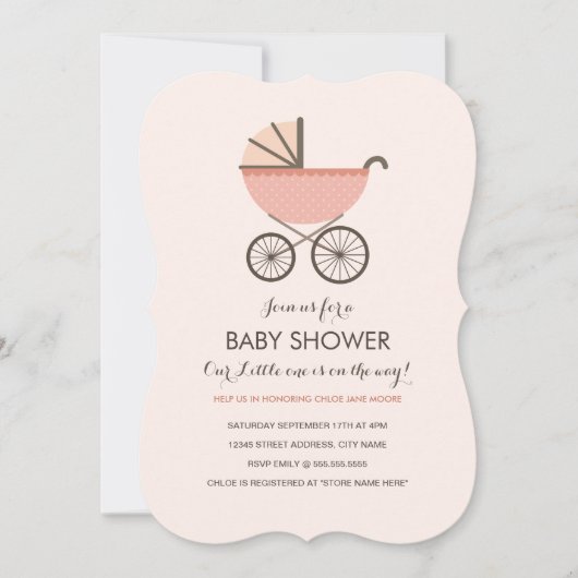 Chic Pram Girl Baby shower Invitation (Devant)