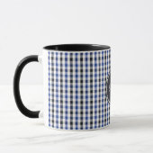 chic preppy blue zwarte gingham patroon monogram mok (Links)