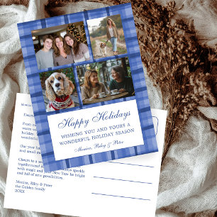 Chic Preppy Plaid Hanukkah Custom 4 Fotocollage Feestdagenkaart