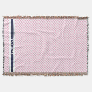 chic preppy roze navy gingham patroonmonogram deken
