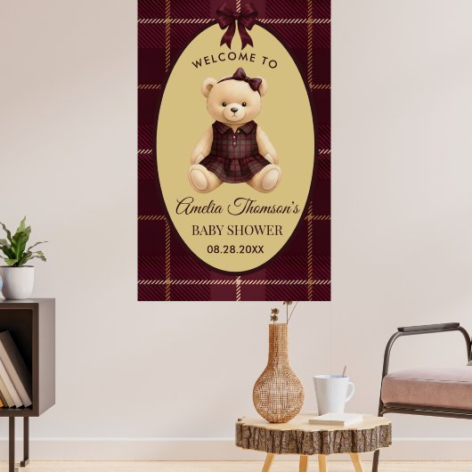 Chic Preppy Teddy Bear Baby Shower Poster (Woonkamer 3)