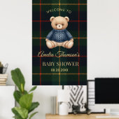 Chic Preppy Teddy Bear Baby Shower Poster (Thuiskantoor)