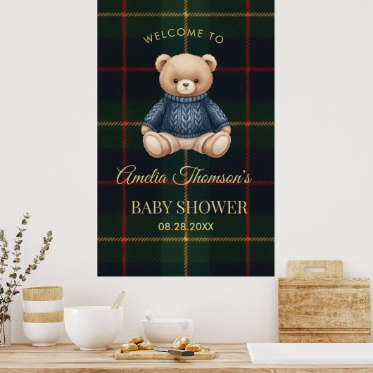 Chic Preppy Teddy Bear Baby Shower Poster (Keuken)