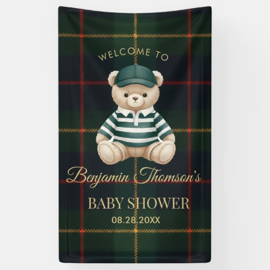 Chic Preppy Teddy Bear Baby Shower Spandoek (Verticaal)