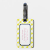 chic preppy yellow navy gingham patroon monogram bagagelabel (Achterkant verticaal)
